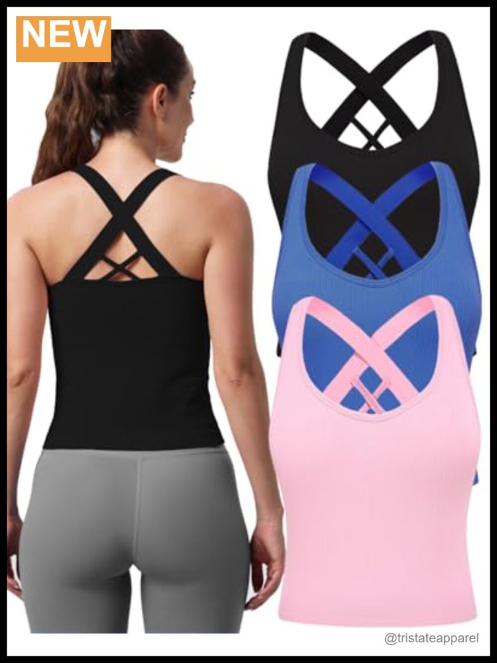 Seamless Strappy Workout Yoga Crop Tank Top Built in Bra